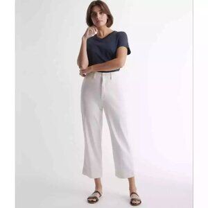 QUINCE White Organic Stretch Cotton Twill Wide Leg Cropped Pants size 25